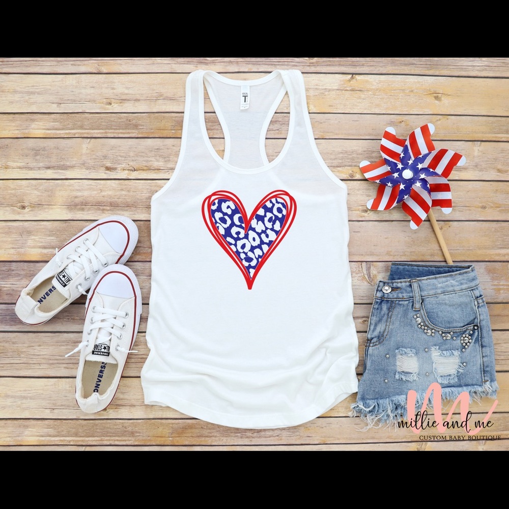 Patriotic Leopard Print Heart Tank
